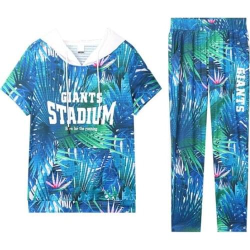 Two Piece Floral Printed Outfits Set Plus Size for Women Tracksuits Hooded Top and Pants Womens Suits Summer