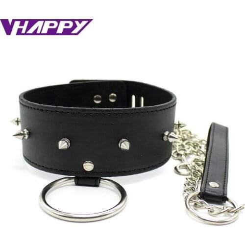 Short Leather Reviet Neck Collars Restraints Sex Slave Role-playing Fetish Neck Collar With Leash Lock Sex Products VP-CR003032A