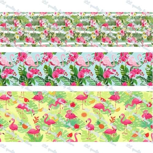 Flamingo printed grosgrain ribbon/16mm printed elastic foe ribbons DIY hair bows Sewing webbing 50 yards