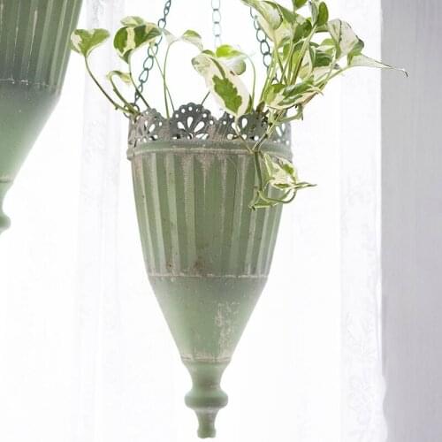 Lace rim handcrafted green retro rustic metal unique hanging planters