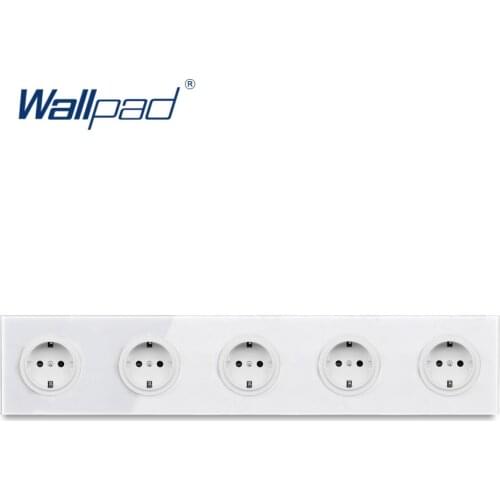 L6 Quintuple 5 Way EU Plug Schuko Power Outlet Wall Socket with White Tempered Glass Panel 430*86mm with Child Protection