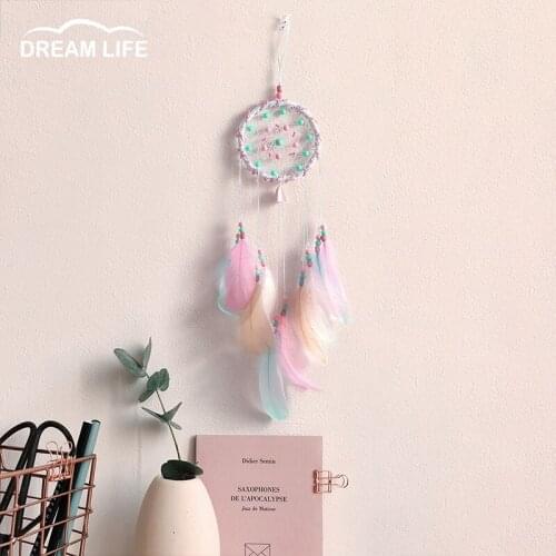 Feather Dream Catchers Wind Bells Wall Hanging Ornaments Aesthetic Home Decor Room Decoration Valentines Birthday Gift Macrame