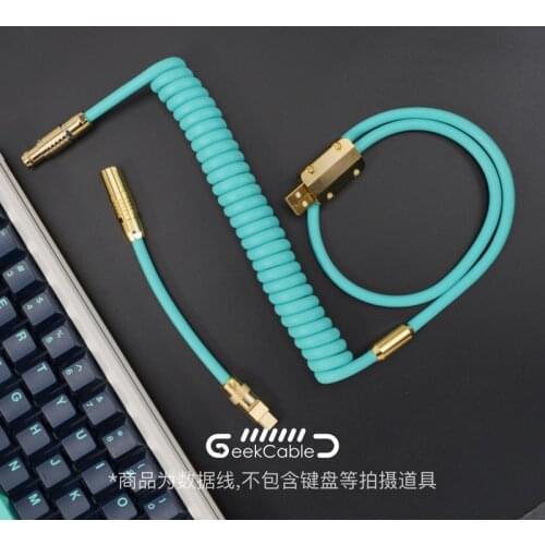 Geekcable Handmade Customized Mechanical Keyboad Data Cable Super Elastic Golden Spiral Rubber Keyboard Cable Tiffany And White