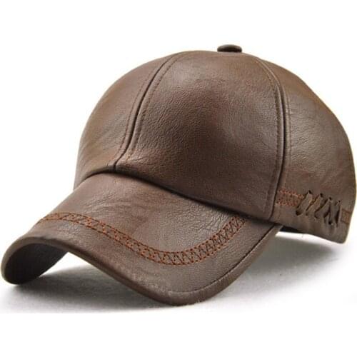 Fashion Autumn Mens Baseball Cap Windproof PU Leather Hat Adjustable Winter Casual Warm Male Baseball Cap