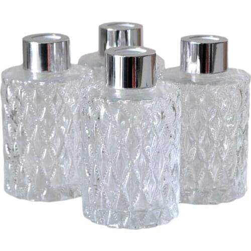 Ougual Set of 4 Diamond Carving Cylindrical Glass Essential Oils Diffuser Bottles