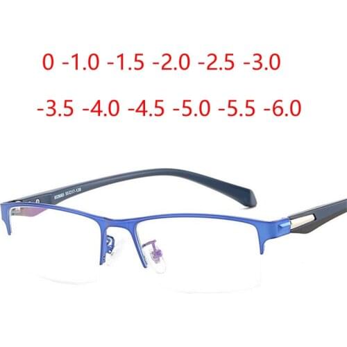 Half Frame Men Diopter Glasses Nearsighted Metal Literary Student Prescription Eyeglasses Male SPH 0 -1.0 -1.5 -2.0 -2.5 To -6.0
