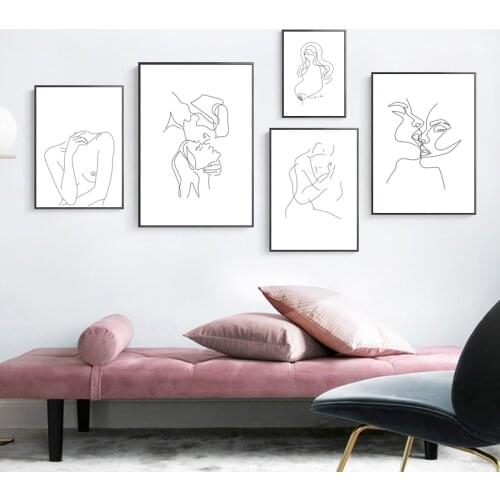 Pregnant Couples Kiss Canvas Poster And Print Sketch Drawing Portrait Figure Picture Family Wall Art Painting Modern Home Decor