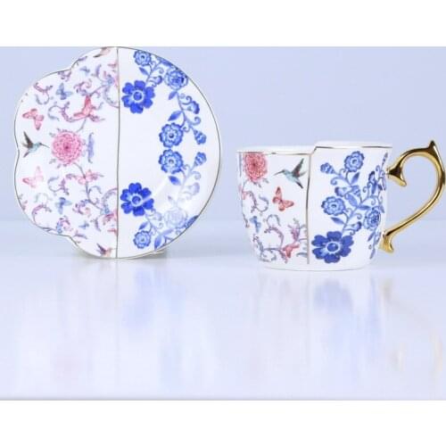 British Style Luxury Coffee Cup And Saucer Set With Gold Handel Ceramic Cappuccino Afternoon Tea Cup Tea Set With Gift Box
