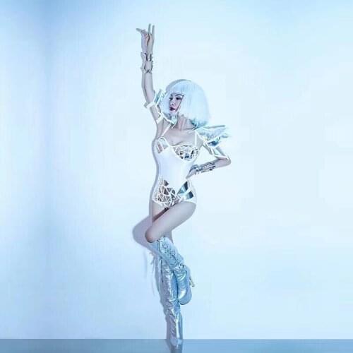 Sexy future warrior armor Stage Cosplay Costume Role Performance Outfit Women Space Dance stage wear Sequins Bodysuit