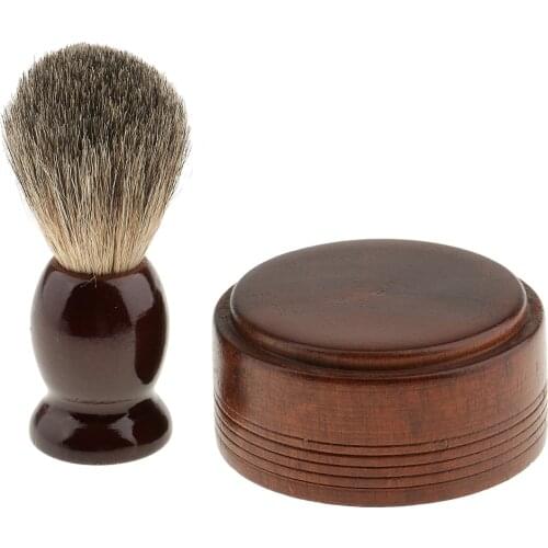 Vintage Mens Shaving Cream Bowl with Wooden Brush for Face Hair Cleaning Durable