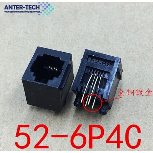 RJ11 telephone FEMALE Socket 52-6P4C/with edge/180 degree direct plug vertical All Series female jack pcb connector Black