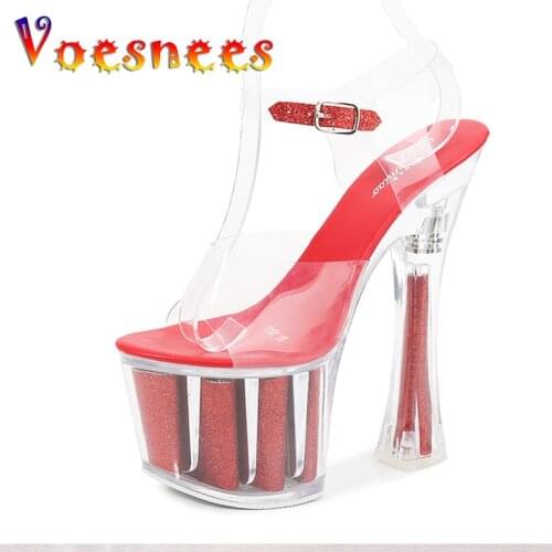 Voesnees Steel Pipe Dance Shoes Sandals Women Transparent Platform Model T Stage Show Sexy High-heeled 18 CM Women Wedding Shoes