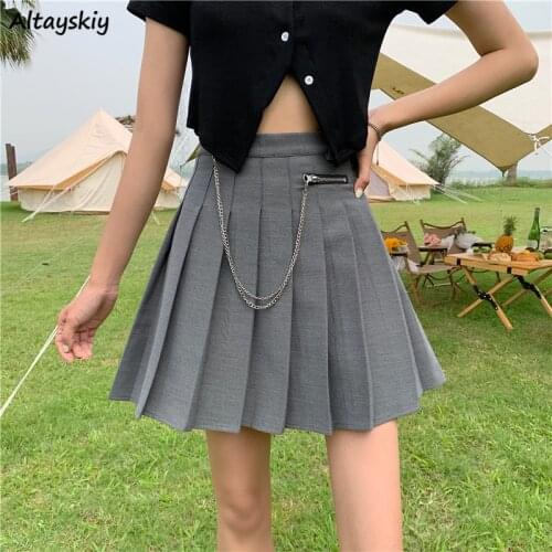 Skirts Women Chains Simple Summer Casual Large Size Korean Style Students Solid Trendy All-match Empire Streetwear Basic Friends