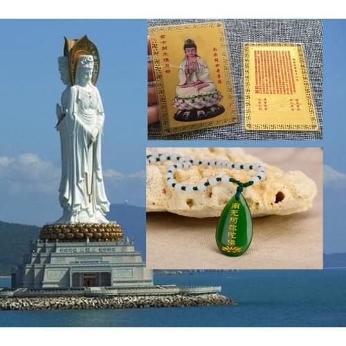 Southeast Asia Geomantic Buddhism Amulet Guan yin buddha bless safety healthy good luck Golden Card symbol talisman + Pendant