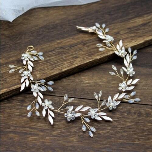 Women Handmade Rhintstones Crystals Pearls Flower Leaf Wedding Tiara Hair Vine Bridal Headband Hair accessories Bridesmaids