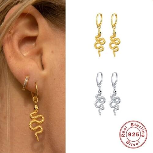 Fashion Long Serpentine Snake Tassel Stud Earrings for Womens Punk Style Animal Earrings 100% 925 Sterling Silver Earrings