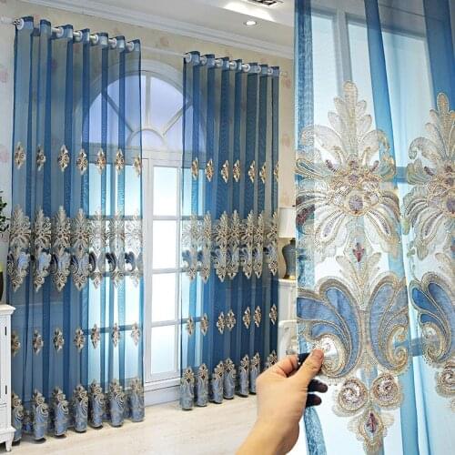 1pcs New European French Window Curtain Finished Embroidery Shading Cloth Material Living Room Bedroom Door Curtain Top F8316