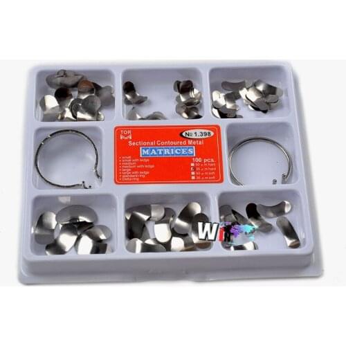 100pcs Dental Matrix Sectional Contoured Metal Matrices No.1.398 + 2 Rings