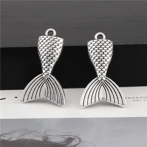 15Pcs Silver Color Exquisite Fish Tail Charms Sea Summer Day Pendant DIY Earrings Necklaces Jewelry Dropshipping 29X16mm A3113