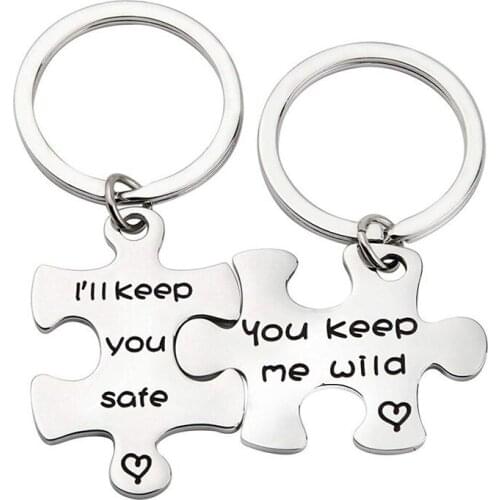 2Pcs Puzzle Letter Couple Keychain Lovers Cute Key Ring Holder Women Men Keychain Car Key Ring Bag Charm Jewelry