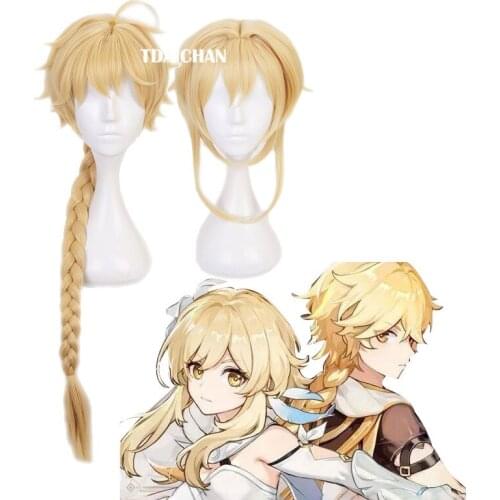 2020 Genshin Impact Cosplay Aether Wigs Lumine Wigs Heat Resistant Synthetic Hair + Free Gift Brand Wig Cap