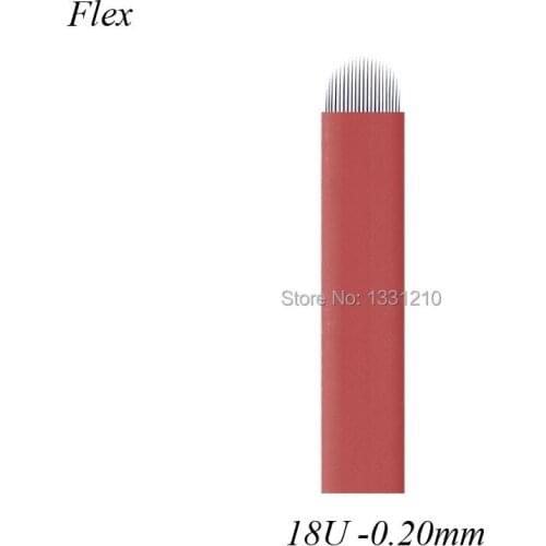 50Pcs Rose Red 18U-Shape 0.20mm Microblading Needles Manual Eyebrow Blades for Permanent Makeup Supplies