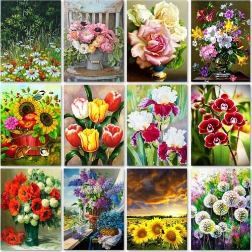 DIY 5D Diamond Painting Flowers Full Diamond Embroidery Flower Scenery Vase Cross Stitch Kits Diamond Mosaic Picture Home Decor