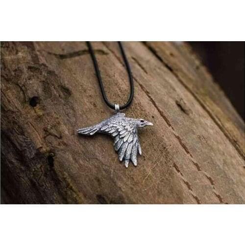 Antique Viking bird crow necklace raven pendant corbie jewelry