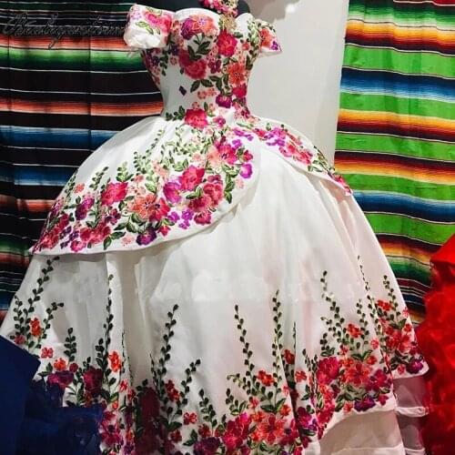 Bealegantom Puffy Embroidery Quinceanera Dress Off the Shoulder Sweet 15 Dress Long Mexican Prom Party Gowns Vestidos De 15 Anos