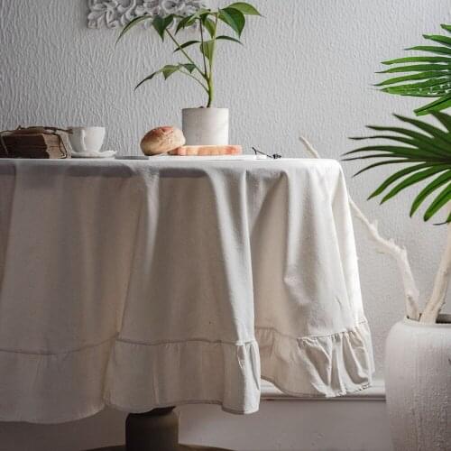 Off White Cotton Linen Tablecloth Round Dustproof Home Ornament Table Cover For Kitchen Dining Coffee Tea Mantel Mesa