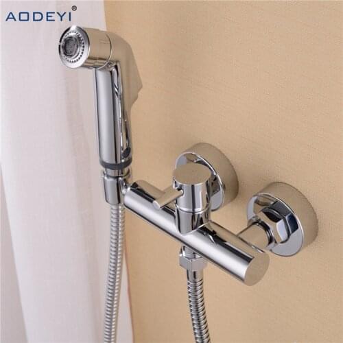 Free Shipping Solid Brass Chrome Handheld Bidet ,Toilet Portable Bidet Shower Set With Hot and Cold Water Bidet Mixer