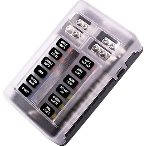 DC 12V Fuse Box with Negative Bus Blade Fuses Holder Block 12 Way with LED Indicator Fuse Holder Box Car accessories