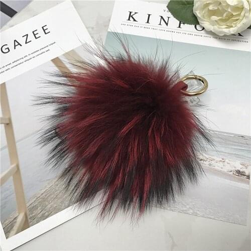 Big 15cm Fluffy Real Fox Fur Ball Pom Poms Natural Fur Pompom Leather Strap Keychain Key Chain Ring Pendant For Women Charm f278