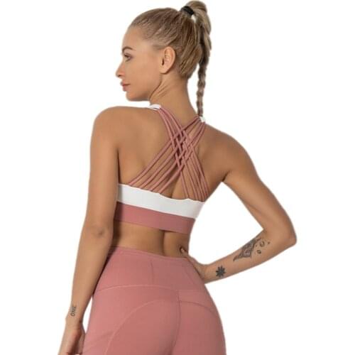 Patchwork Bra Multi-Shoulder Straps Cross Shockproof Gather Yoga Bra Outdoor Fitness Vest Running Quick-Drying Women Sports Bra