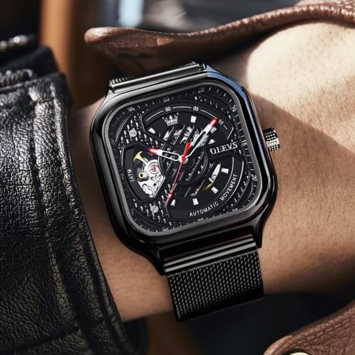 OLEVES 2021 Automatic Watches Men Mechanical Wristwatches Steampunk Waterproof Fashion Casual Sports Hollow Skeleton Watch Clock