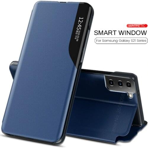 Pu leather smart view flip covers case for samsung galaxy s21 ultra s 21 plus 5g magnetic stand book coque s21ultra s21plus s21