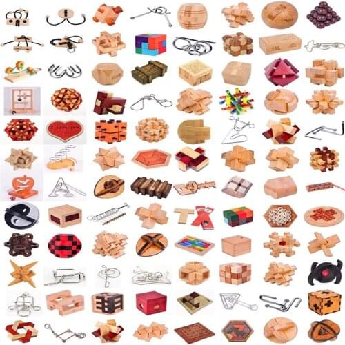 Wooden Puzzle Metal Brain Teaser Wire Puzzles Traditional Kids Educational Game Toy for Children Adults