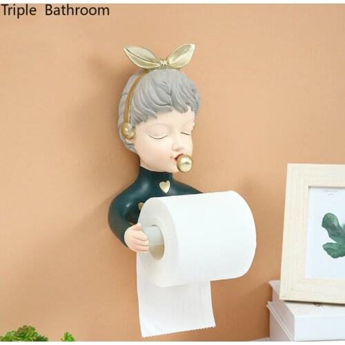 Cartoons Cute Girl Deer Tissue Holder Resin Towel Paper Towel Shelf Wall-mounted Toilet Paper Storage Stand Bathroom Accessories