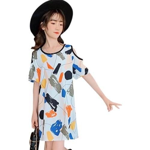 2021 Summer Dresses For Girls Off Shoulder Girls Dress Casual Style Teenage Girl Costume Kids Dress 5 6 7 8 9 10 12 Years