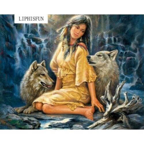 Diy Diamond Embroidery Painting Kits Friend Resin Stone Square Diamond Painting Indian Girl wolf Set Unfinish Decor