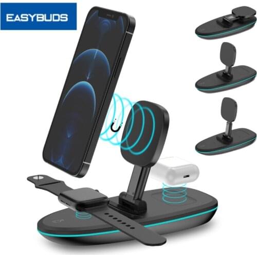 EASYBUDS For iPhone AirPods Apple Watch 3in1 Foldable Fast Wireless Magnetic Charger Dock Station For Samsung With Sensor Light