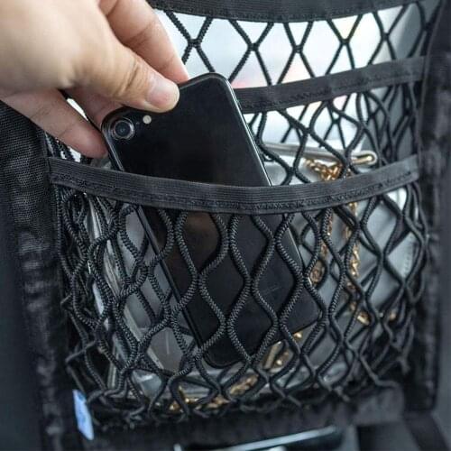 Elastic Car Cargo Net Bag Organizer Storage Between Car Seat With 4 Plastic Hooks