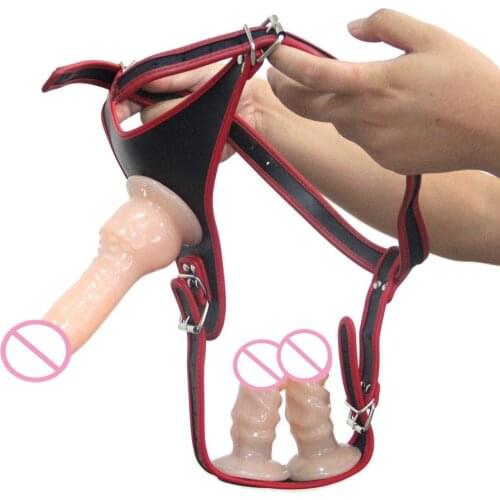Strap On Three Dildo For Lesbian Strapon Dildos Stimulation Realistic Penis Sex Toys Anal Butt Plug Sex Toys For Woman Couples