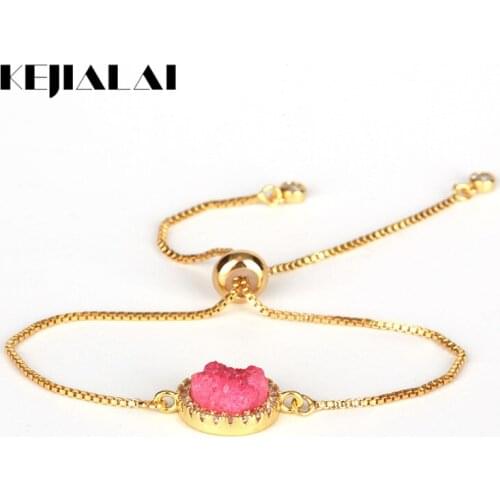 KEJIALAI Bracelets For Women 240mm Metal Chain Adjustable Bracelets Natural Crystal High Fashion Geometric Trendy Bracelets 225