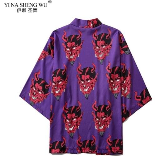 New Japanese Kimono Demon Print Women Harajuku Cardigan Kimono Summer Loose Shirt Tops Casual Man Kimonos BlouseCoat Yukata Robe
