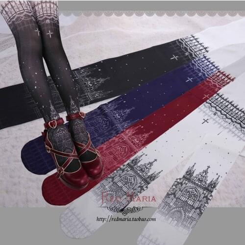 New Snow Night Church Gothic original double-sided printe Velvet Spring and autumn Cosplay Lolita tight Stockings for Gift