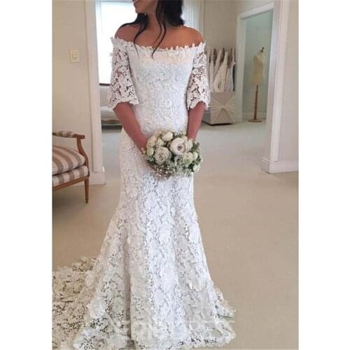 Lace Mermaid Off Shoulder Wedding Dresses for Bride 2021 Half Sleeve Wedding Bridal Dress robe de soirée de mariage