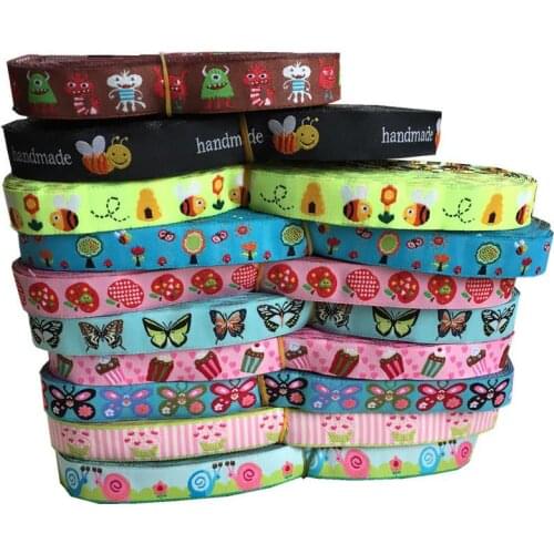 10 different colors 2019 NEW 5/8 " (16 mmx5yards) Polyester Woven Jacquard Ribbon with Love anchor clock pattern For Dog Collar