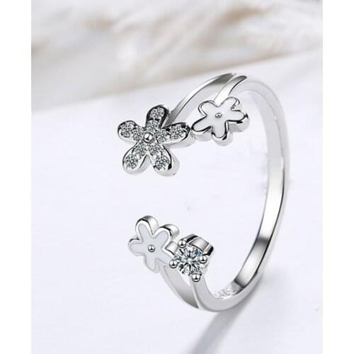Minimalist Silver Color Open Rings For Women Hollow Rose Flower Leaf Zircon Exquisite Finger Ring Girl Wedding Jewelry Gifts