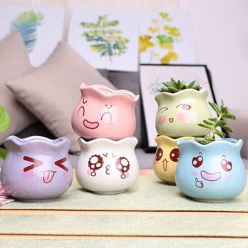 Cartoon Macaron Funny Expression Flowerpot Ceramic Succulent Plant Pot Green Bonsai Planter Vase Office Plant Holder Garden
